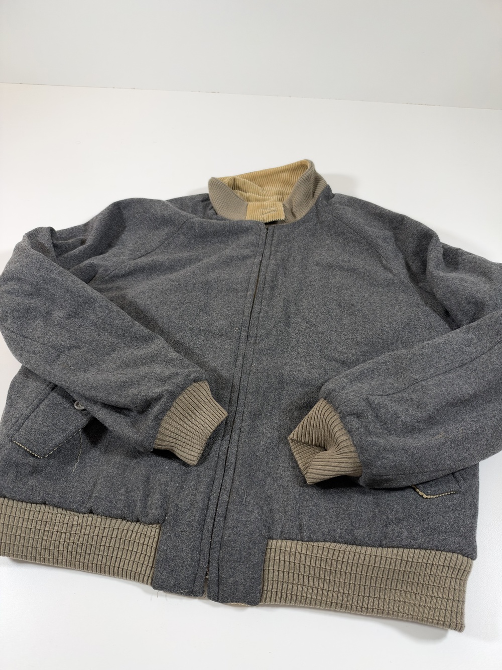 Vintage Authentic Imports Jacket Mens 44 Beige Corduroy Wool Reversible Bomber